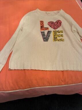 Lisa Todd Cream Scoop Neck Sweater with Neon Animal Print LOVE